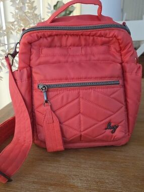 lug ALPINE Crossbody Bag QUILTED with Front Zip Pocket In watermelon Pop Color